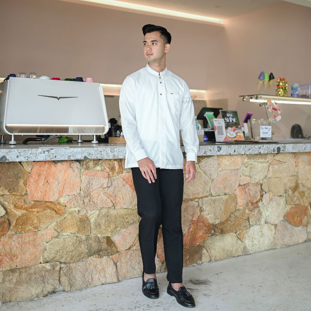 Syfa Rahman - Baju Kemeja Koko Broken White Lengan Panjang Yaqoub Series