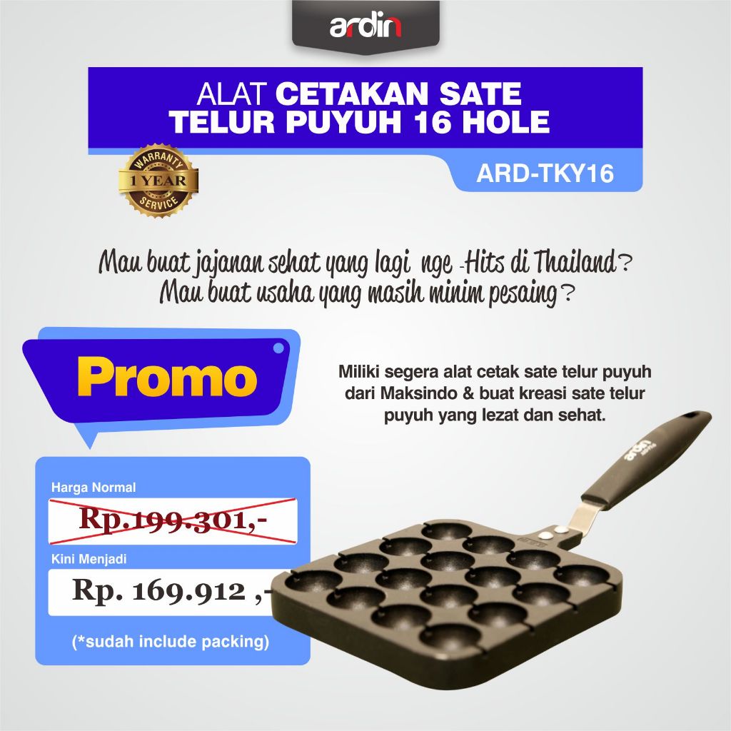 Alat Cetakan Sate Telur Puyuh 16 Hole Ardin ARD-TKY16