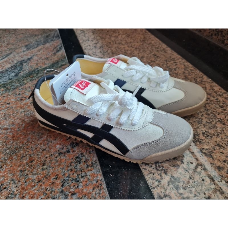 Sepatu Wanita Onitsuka Tiger Stripes Kanvas tali Cream Black/Navy, size: 37