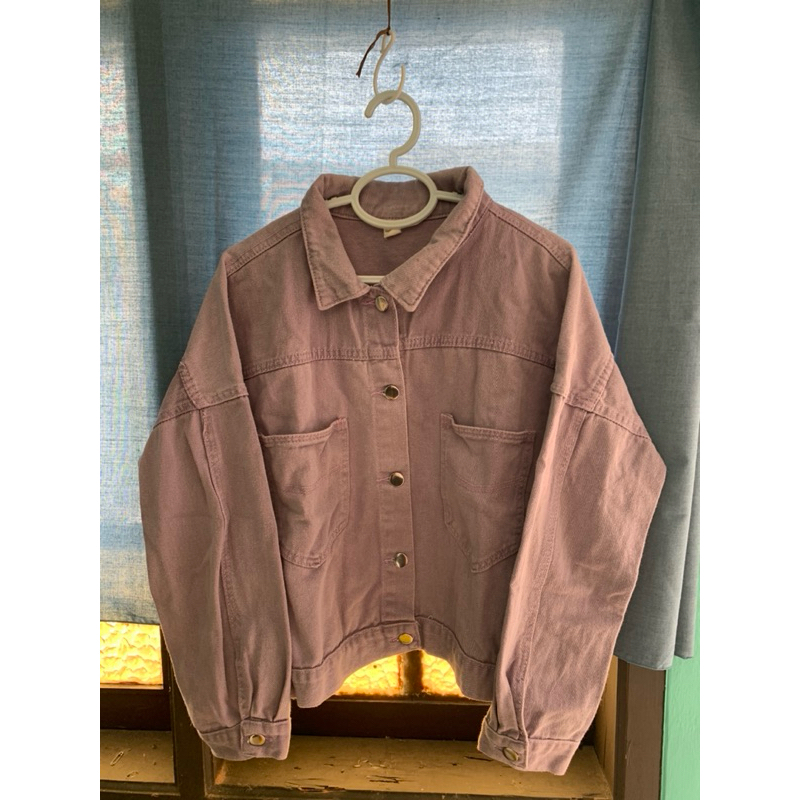 Jacket Jeans Lilac Jaket Jeans Wanita Crop Oversize Lilac