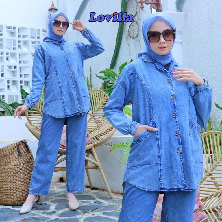 Lovilla fashion tunik pendek jeans wanita kerah jas kancing full warna snow muda ukuran m,l,xl,xxxl 