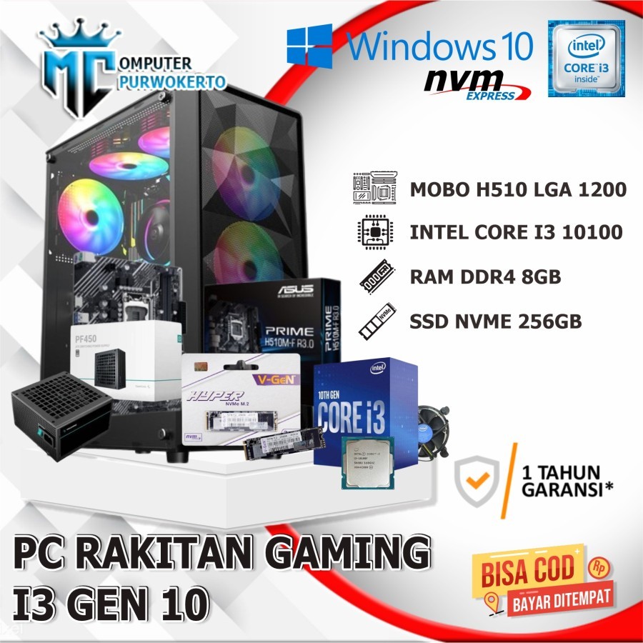PC Rakitan CPU Komputer Core i3 i5 Gen 10 Dengan SSD 256GB Office/Gaming Siap Pakai