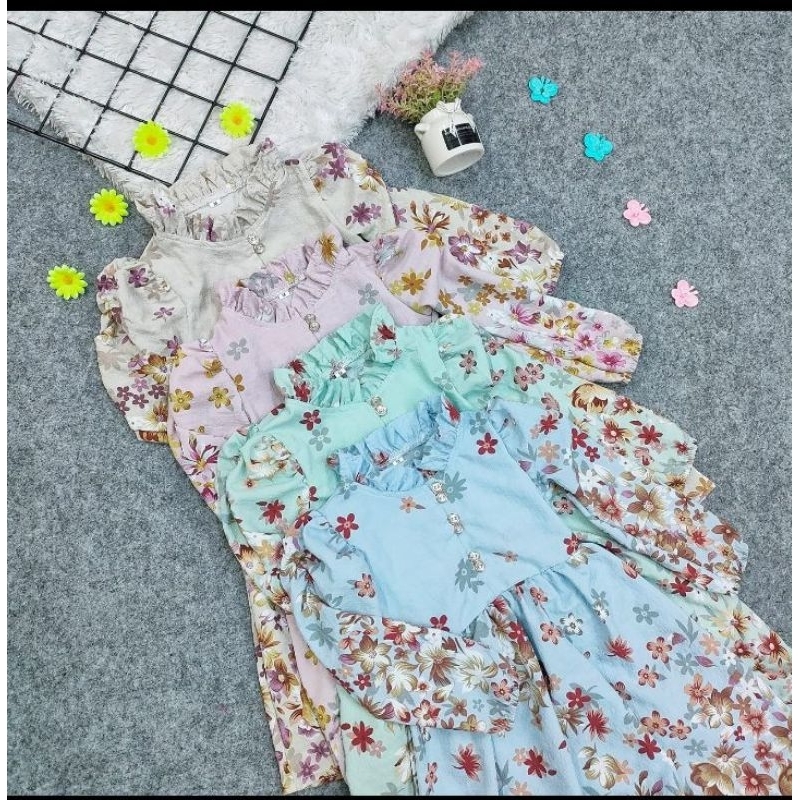 gamis anak perempuan lalucu crinkle motif bunga