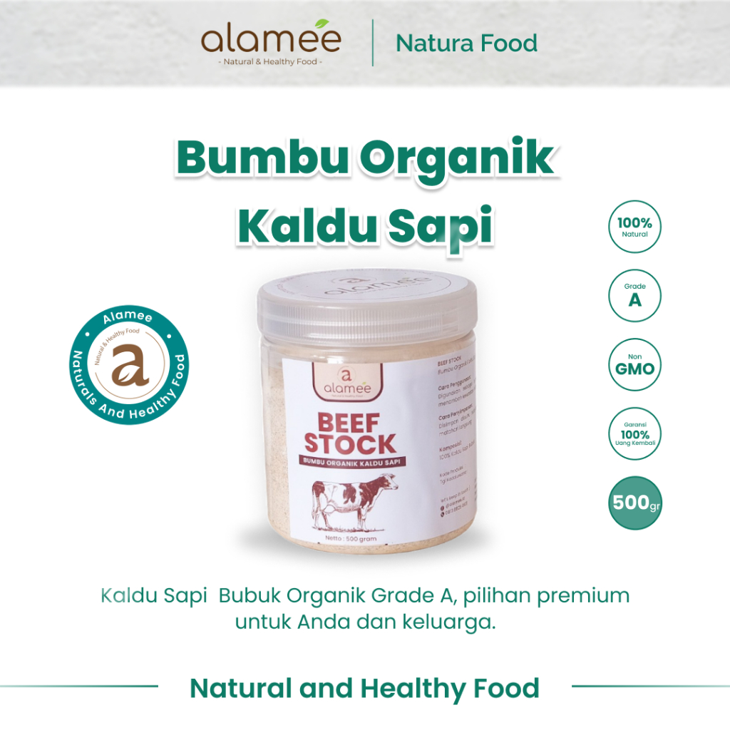 

ALAMEE Kaldu Sapi Non MSG Bumbu Dapur Organik Beef Powder Praktis Toples Spice Seasoning 500gr