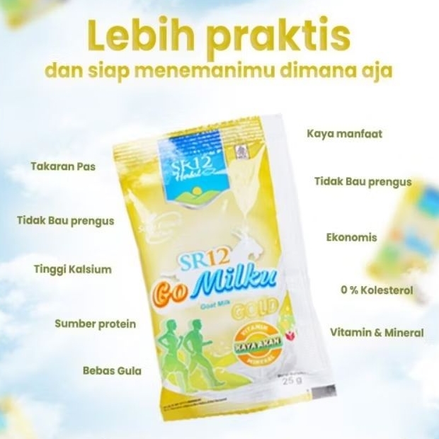

Go Milku Gold SR12 Kemasan Sachet / Susu Kambing Etawa Original HALAL BPOM Untuk Kesehatan Tulang Sendi / Mengatasi Nyeri sendi Asam urat Asam Lambung Diabetes / Mengurangi kolesterol Hipertensi