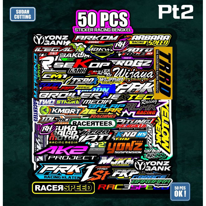 50 pcs Stiker racing stiker bengkel balap stiker motor pt 2 terbaru