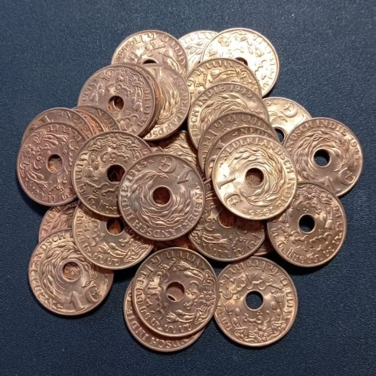 Koin Kuno  Nederland Indie 1 Cent Bolong Tahun 1945