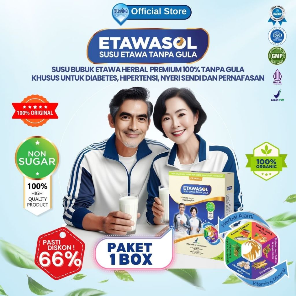 

Etawasol Susu Kambing Etawa Tanpa Gula Untuk Diabetes, Hipertensi, Nyeri Sendi dan Pernafasan 1 Box