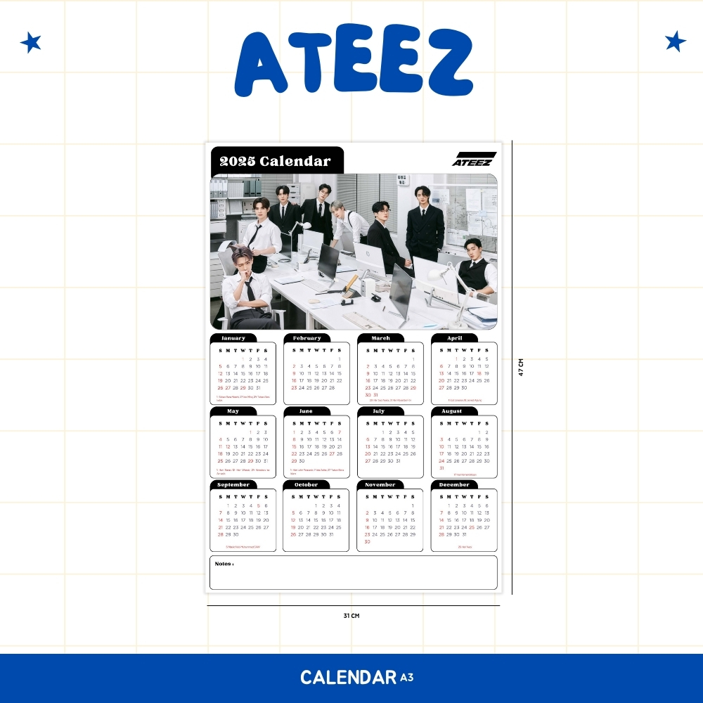 

2025 KALENDER ATEEZ KPOP + LAMINASI 2SISI BIDAM IDOL BIAS KOREA MURAH UNOFFICIAL ATINY HONGJOONG SEONGHWA YUNHO YEOSANG SAN MINGI WOOYOUNG JONGHO READY STOCK !
