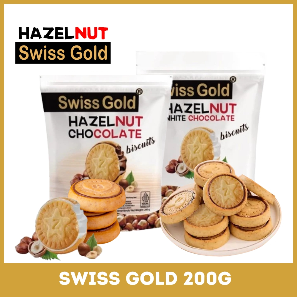 

Swiss Gold Hazelnut Biscuit Biskuit Hazelnut Milk White Chocolate 200g