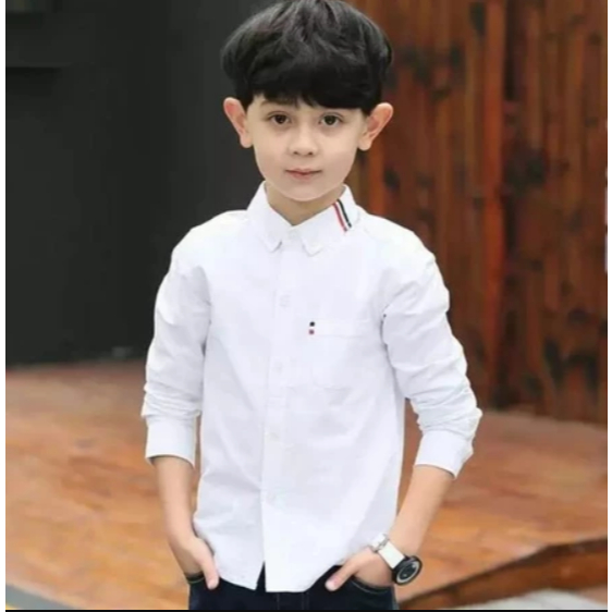 Kemeja Putih Polos Katun Anak Laki Laki Lengan Panjang Russel