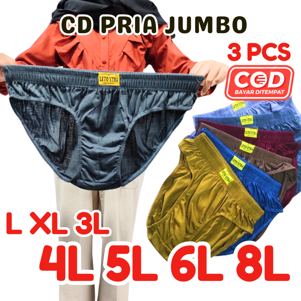 ISI 3 PCS Celana Dalam Pria Polos Jumbo Leto / CD Pria jUMBO Premium Murah