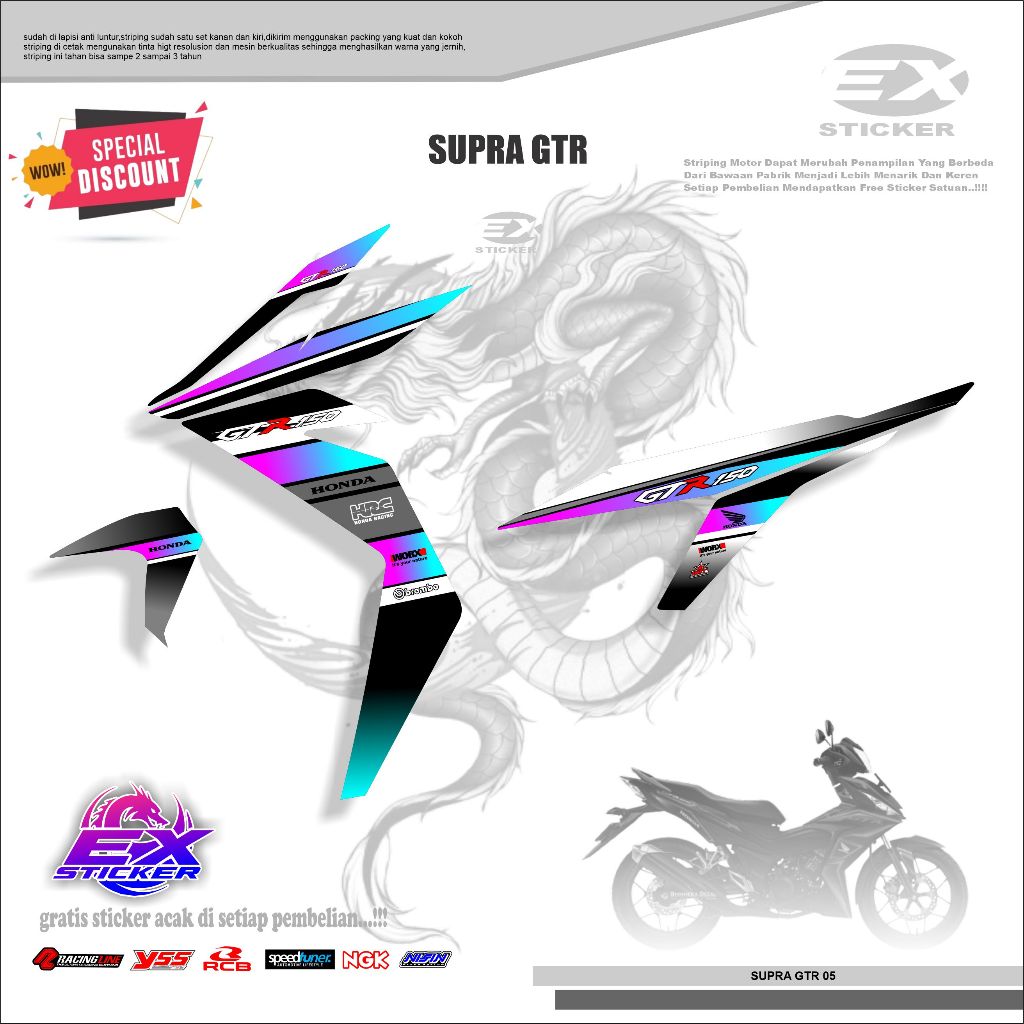 Sticker Supra GTR Striping Motor Striping Honda Supra 150 GTR 150 2019 hitam kode 05