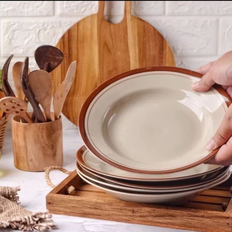 piring keramik coklat / piring coklat / piring lucky coklat / piring makan 8 inch tebal