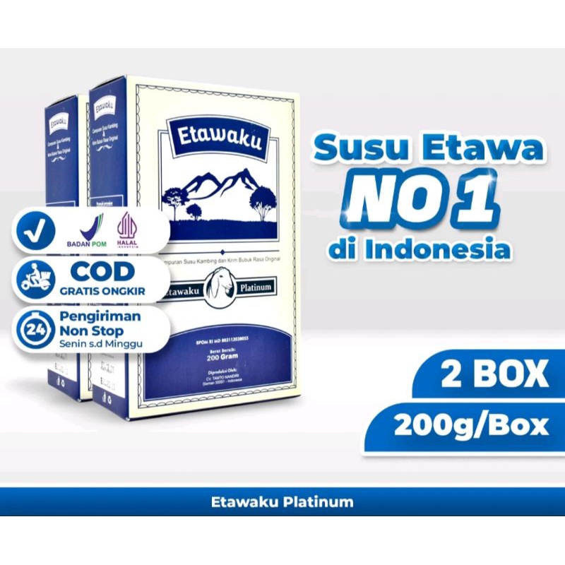 

Paket 2 Box Etawaku Platinum - Susu Kambing Etawa Murni + Krimer Bubuk yang Berkhasiat Tinggi Memiliki Kandungan Protein dan Vitamin
