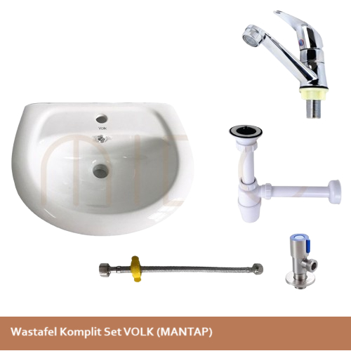 Wastafel Keramik Cuci Tangan Komplit Set VOLK / Wastafel Komplit Set VOLK PACKING KAYU