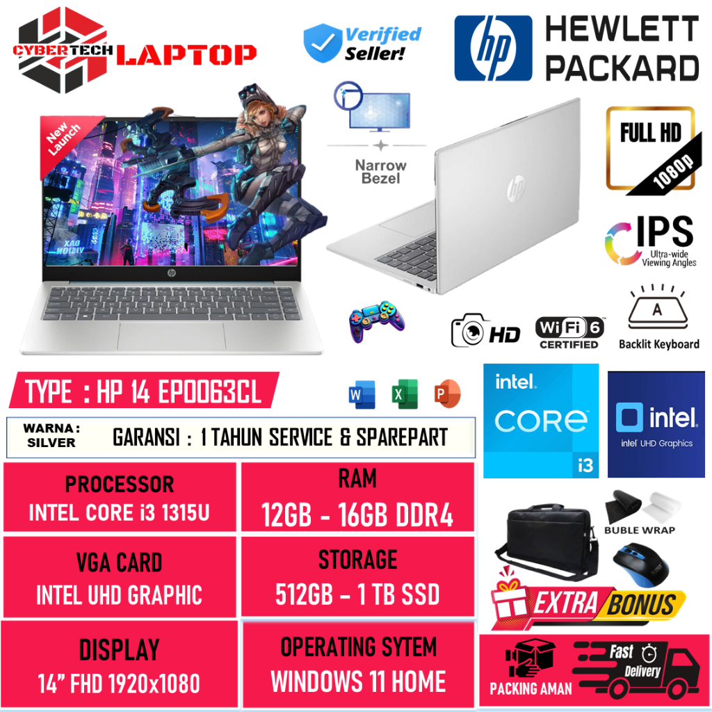 Laptop HP 14s Core i3 1315U Gen 13 RAM 16GB SSD 1TB 14 inch Backlit Keyboard Win 11 FHD Ips Baru