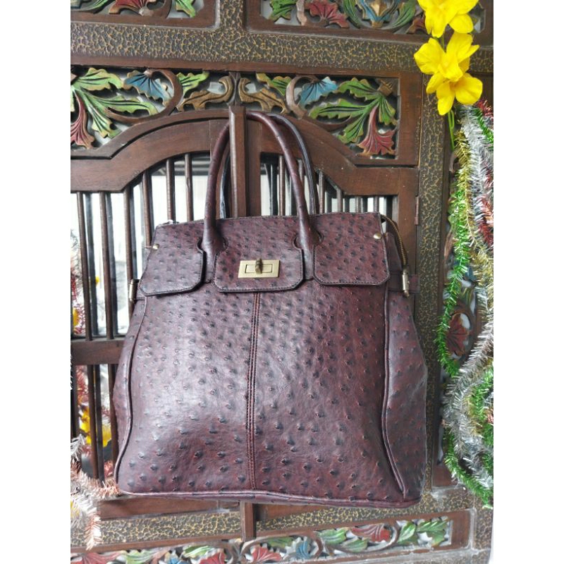 tas tenteng Vincisbench** kulit burung Ostrich