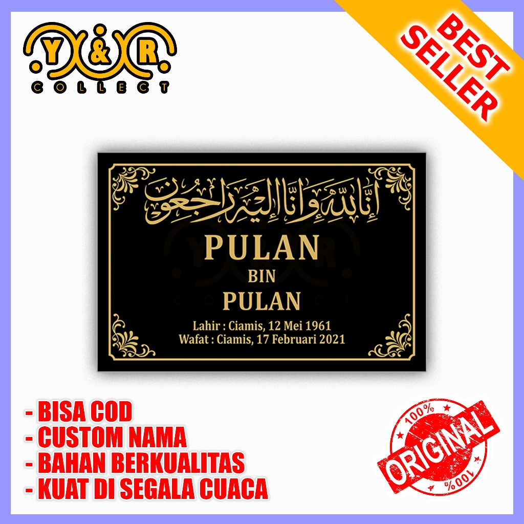 Batu Nisan Makam Granit Ukuran 20x30 cm untuk Muslim dengan Garansi Pecah Ganti Baru