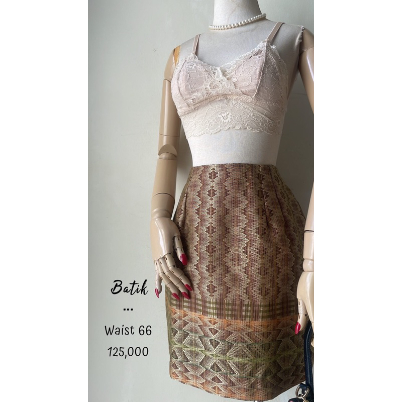 Rok mini pendek batik tenun jaquard premium preloved furing murah keren seksi slit zipper bagus gold