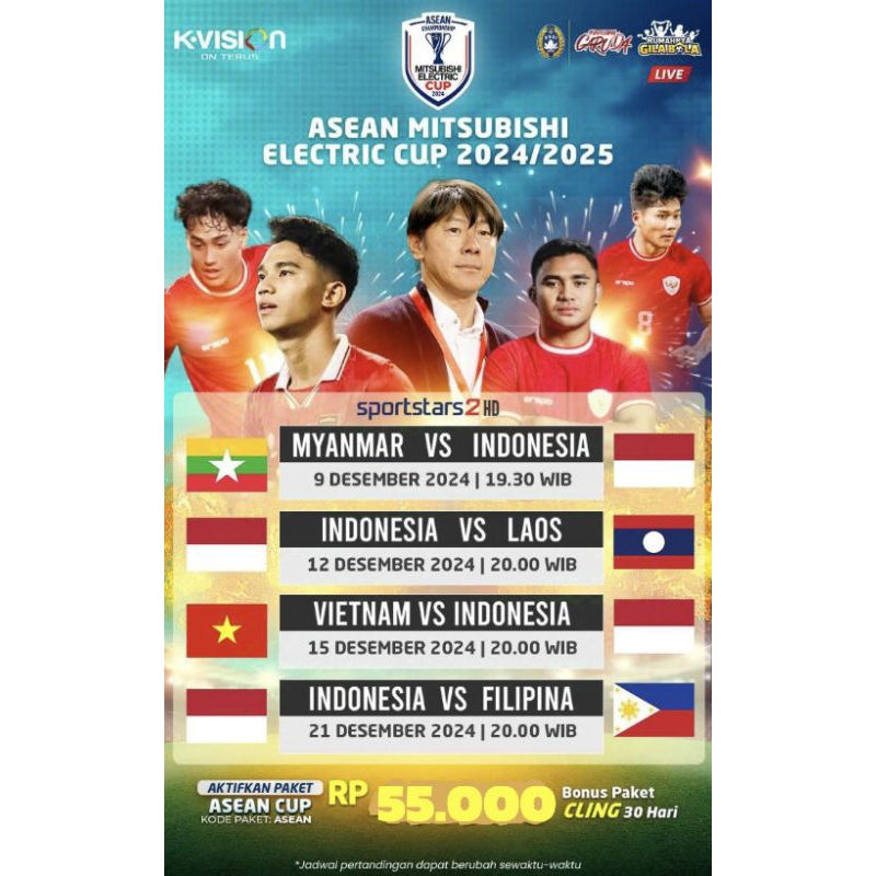 Voucher Paket AFF Asean Championship Mitsubishi Electric Cup 2024 KVISION Paket Bola Timnas K-Vision