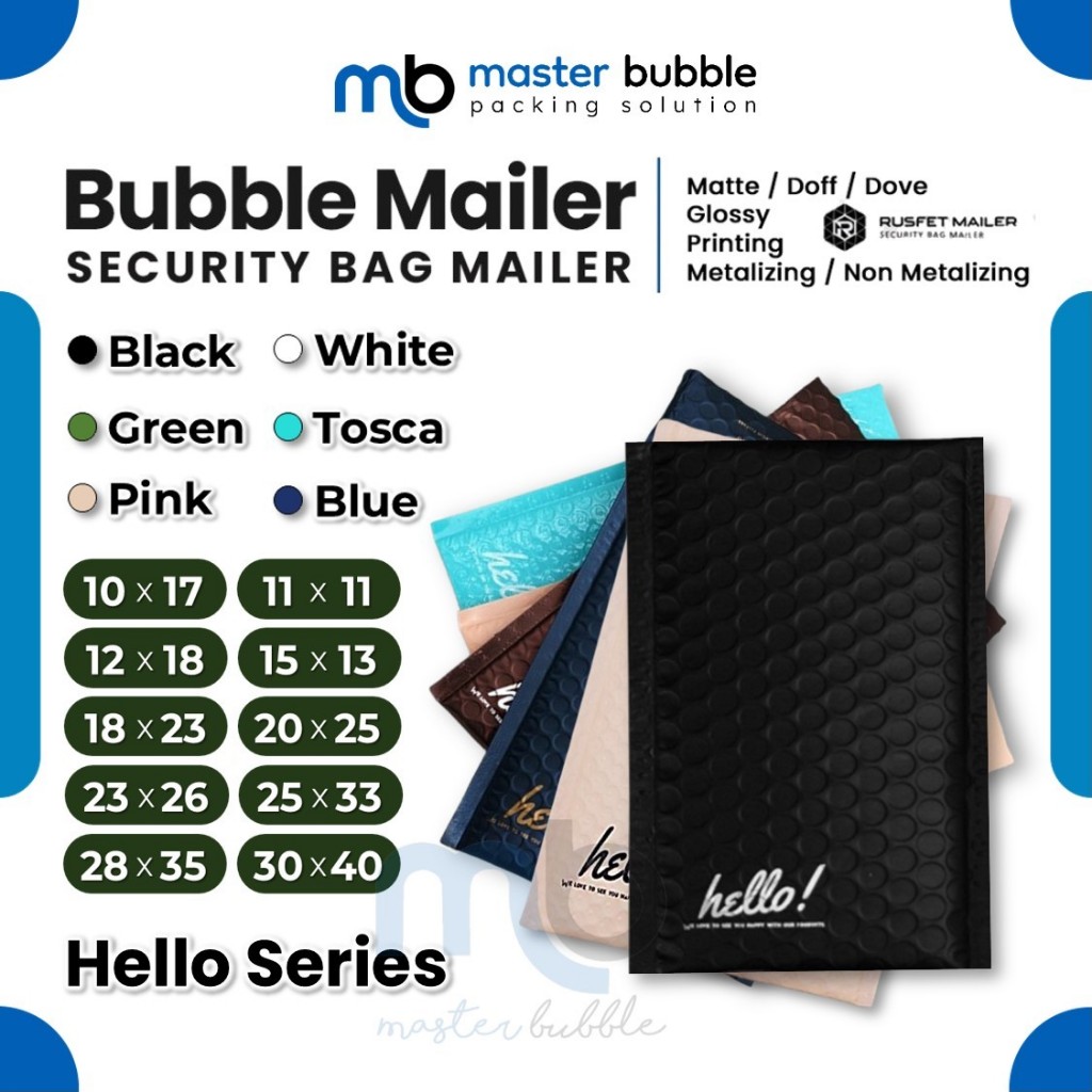 

Amplop Packing Olshop Bubble Mailer Hello Series Harga Ecer Satuan Polos / Solid Color Merek Rusfet