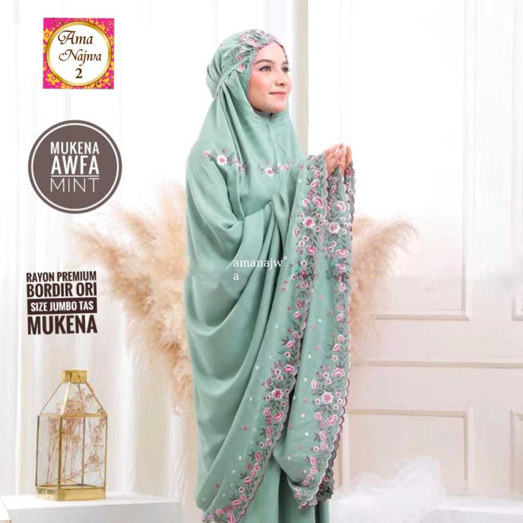 MUKENA MUSLIMAH BORDIR BUNGA FREE TAS || MUKENA JUMBO WANITA MUSLIM BAHAN RAYON PREMIUM || AWFA MUKE