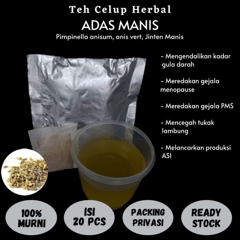 

Teh Celup Herbal ADAS MANIS meredakan gangguan pencernaan Menopause PMS produksi ASI