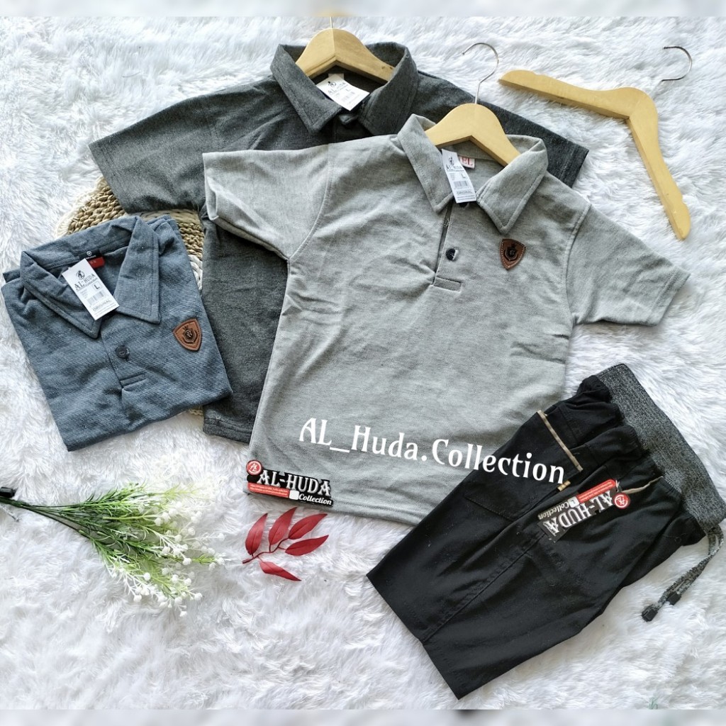 Setelan kaos kerah celana pendek rib anak usia 1-10 tahun | stelan anak cowok | Baju setelan anak an
