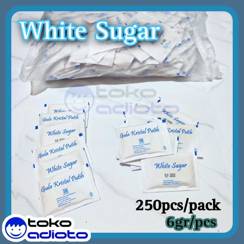 

Gula Kristal Sachet 250pcs 6gr / White Sugar / Gula Putih / Gula Pasir / Gula Kemasan / Gula Hotel / Gula Cafe