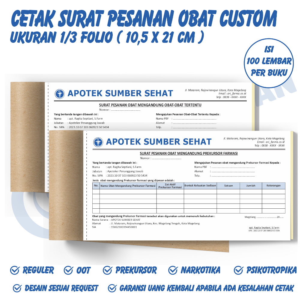 

surat pesanan apotek custom ukuran 1/3 folio