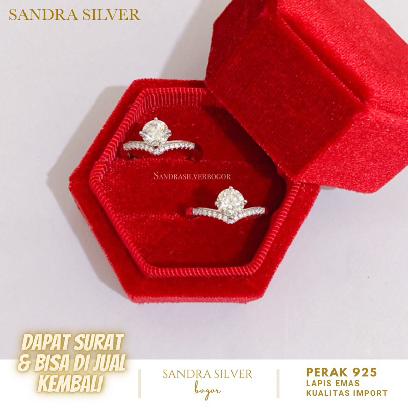 Cincin Aurel Mata 1 Perak 925 lapis emas putih