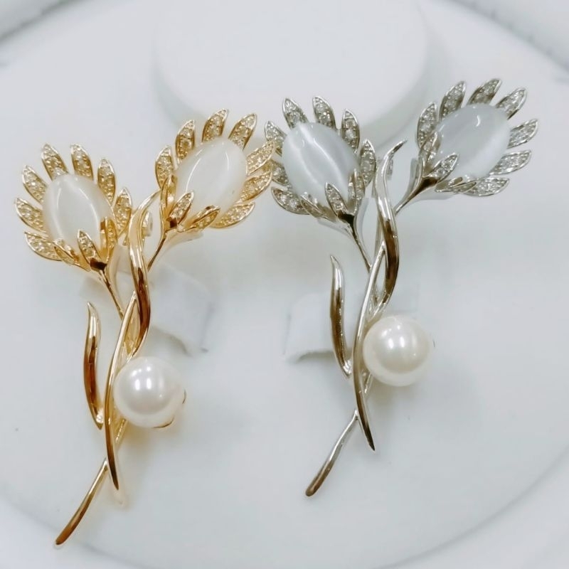 Bros Pin Rhodium Lapis Emas 18 karat Mutiara Air Tawar Asli Lombok Aksesoris Perhiasan Bross Bros Pi