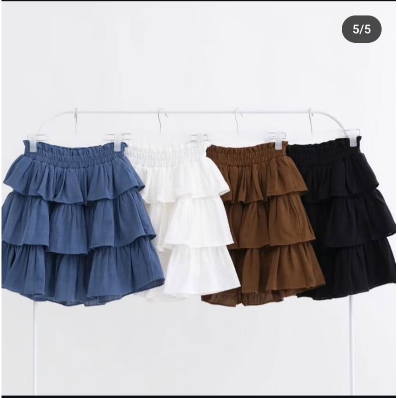 ROK CELANA 3 TINGKAT SUSUN KATUN LINEN PREMIUM PUTIH