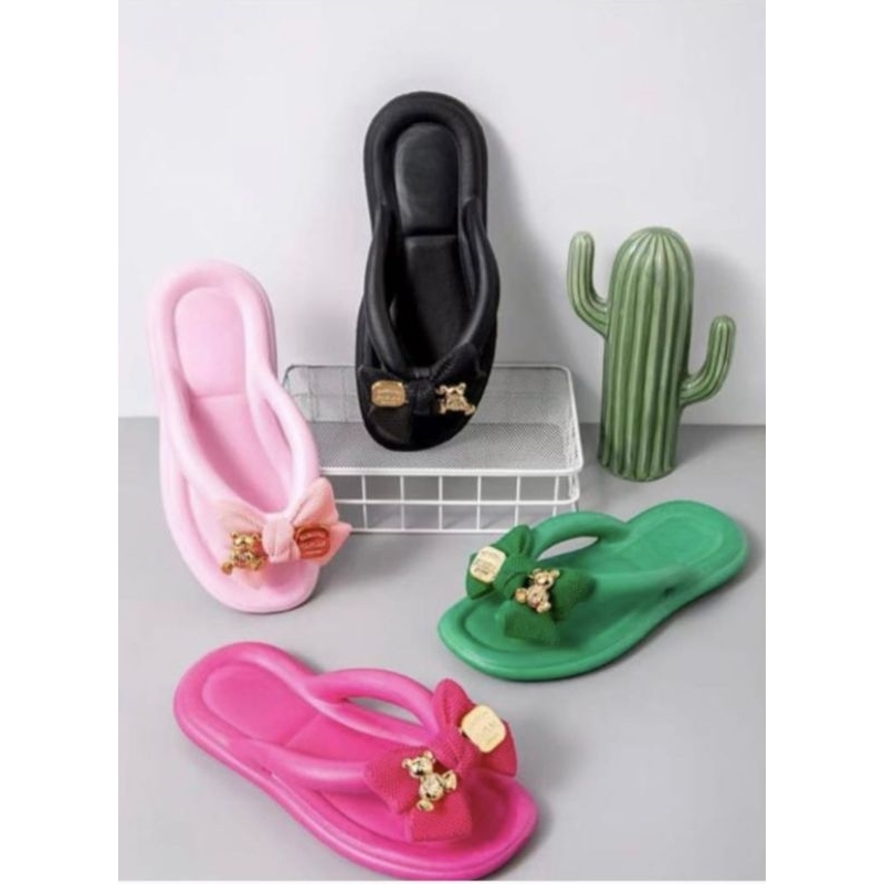 Sandal Anak Perempuan jepit Pita bear usia 6-8 Tahun Karet jelly empuk elastis