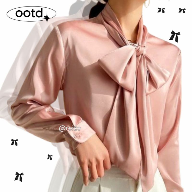 Baju Atasan Wanita Blouse Lengan Panjang Model Kemeja Bahan Satin