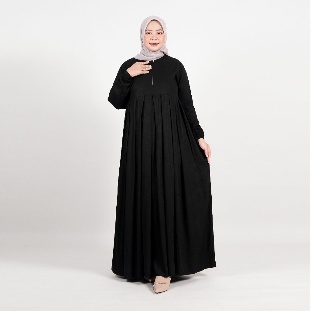 BAJU GAMIS POLOS HITAM PREMIUM BAHAN RAYON TWILL ORI SUPER GAMIS HITAM DRESS GAMIS WANITA MUSLIMAH