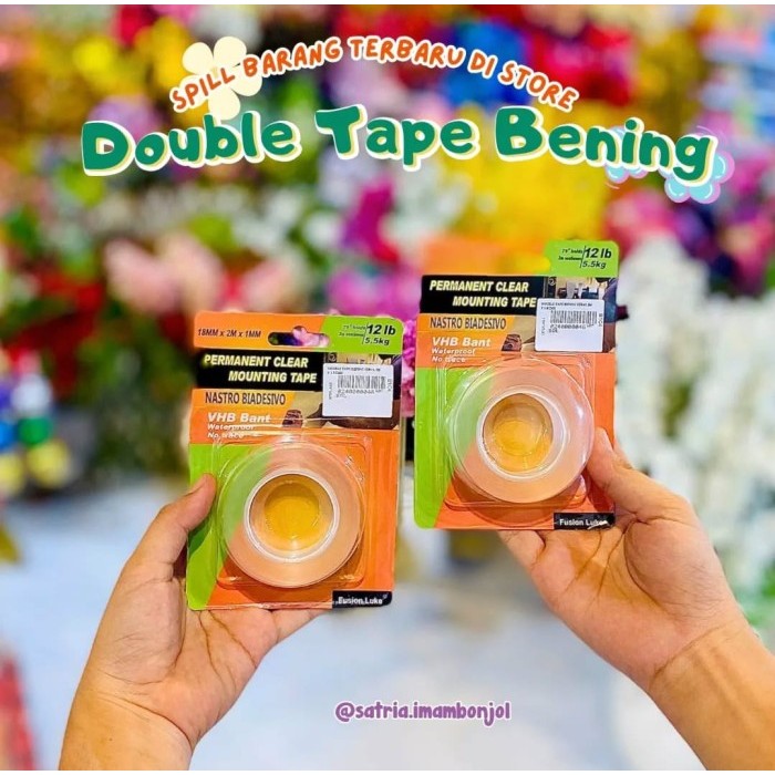 Double Tape Bening Tebal Imp 18mm X 2mm X 1mm/ Double Tape Bening Multifungsi - Perekat