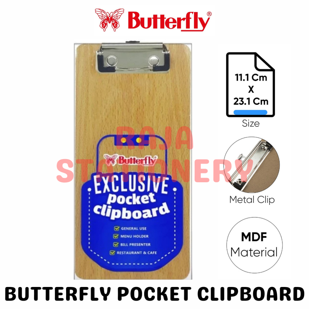 

Butterfly Pocket Clipboard Exclusive / Papan Jalan Kantong Alas Menu Kertas Ujian Butterfly Pocket