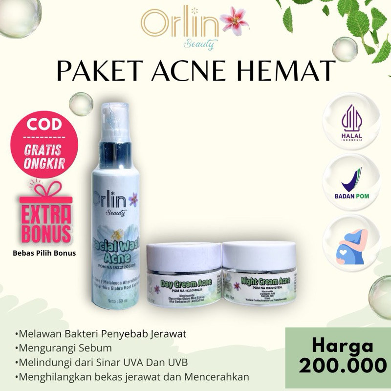 [FREE BONUS MENARIK] ORLIN BEAUTY SKINCARE JERAWAT PAKET ACNE HEMAT CREAM JERAWAT BOPENG BPOM ORIGIN