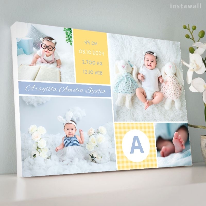 Cetak foto bingkai biodata bayi Biodata kelahiran bayi aesthetic Foto newborn Hiasan dinding anak ce
