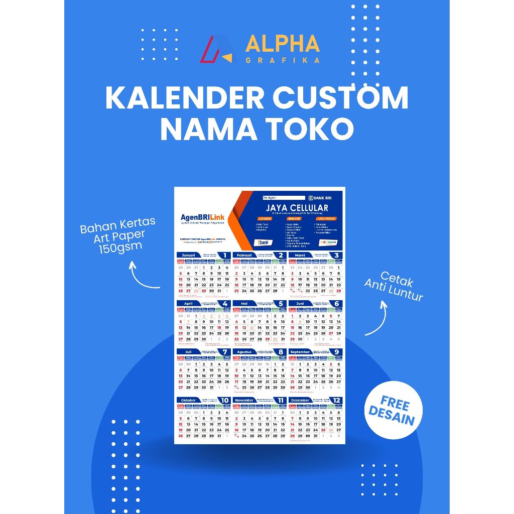 (Bisa Satuan) Kalender 2025 Agen BRILink | Kalender Dinding 2025 | Kalender Dinding Custom Finishing