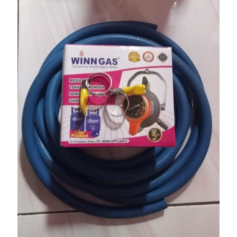 winn gas regulator W 900 Meter dan selang gas 3 lapis free klem gas putar 2 pcs