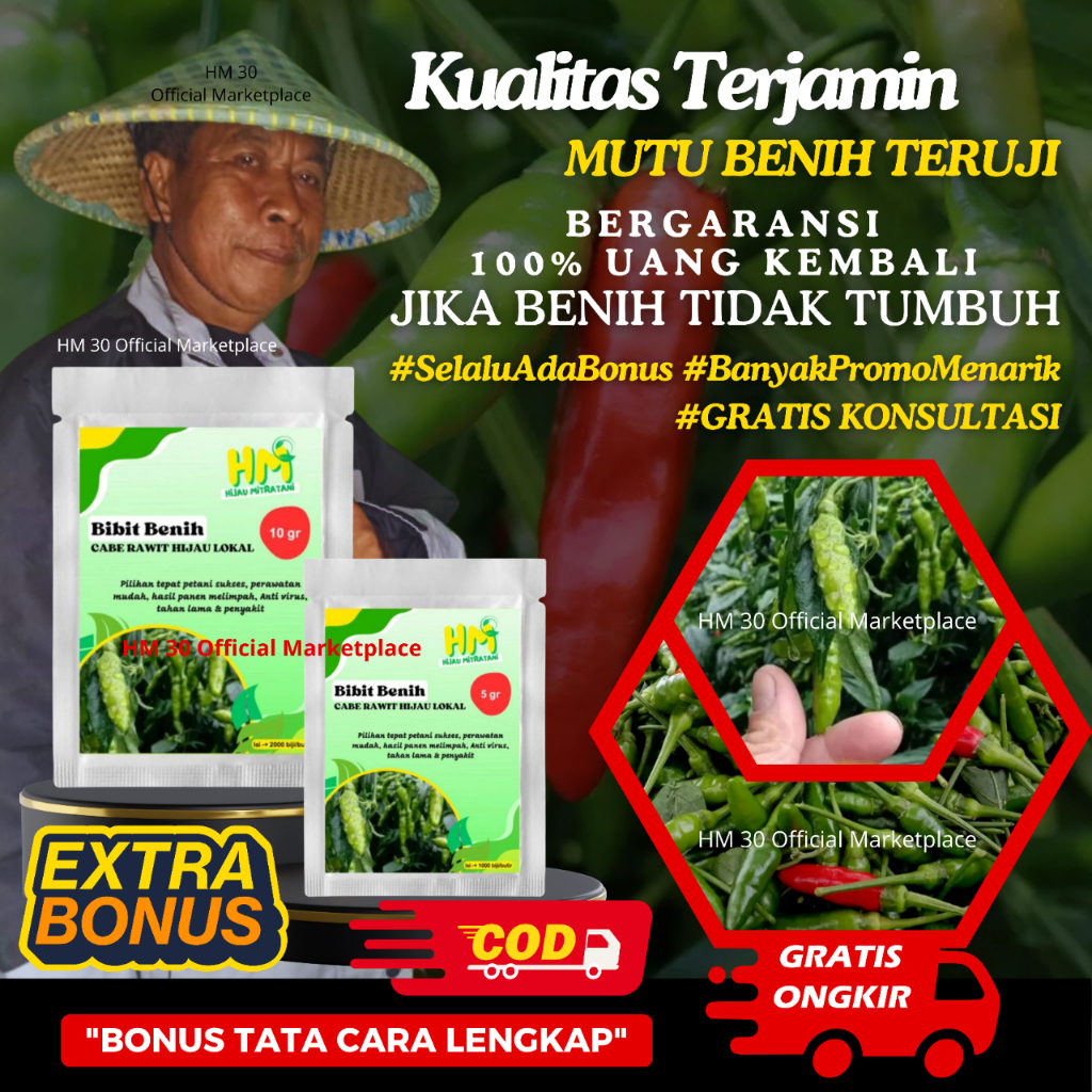 Benih/Bibit Cabe Rawit Hijau Lokal 5gr & 10gr isi (-+1000 & -+2000) biji/butir benih Berkualitas Cab