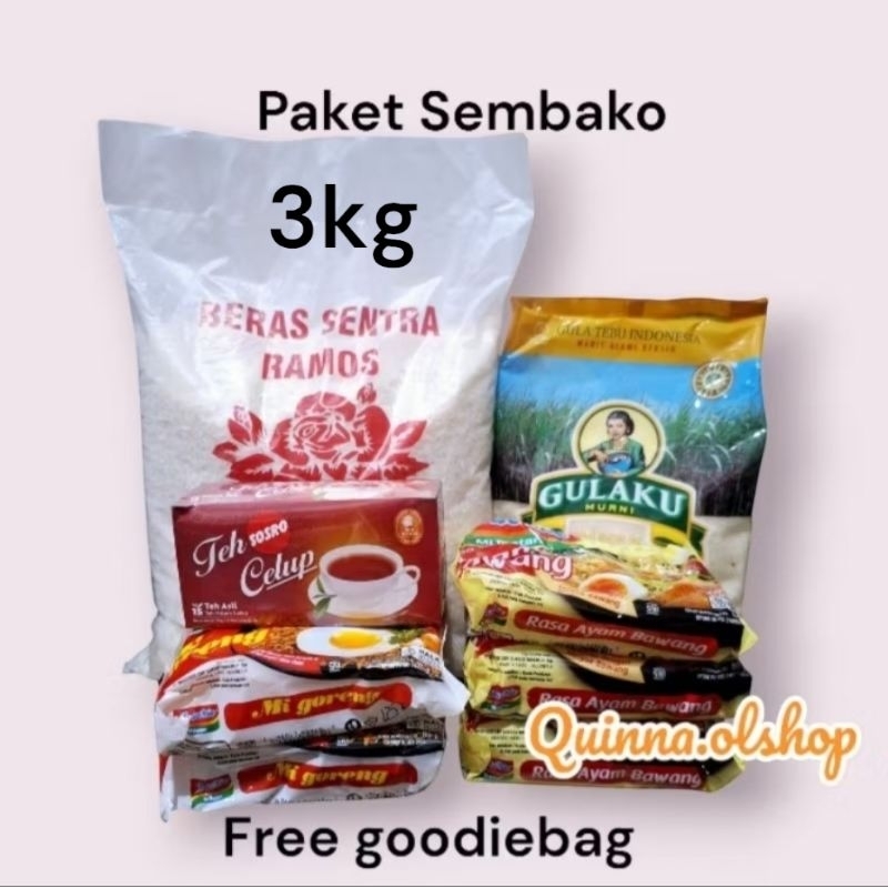 

Paket Sembako beras 3kg.....free goodiebag