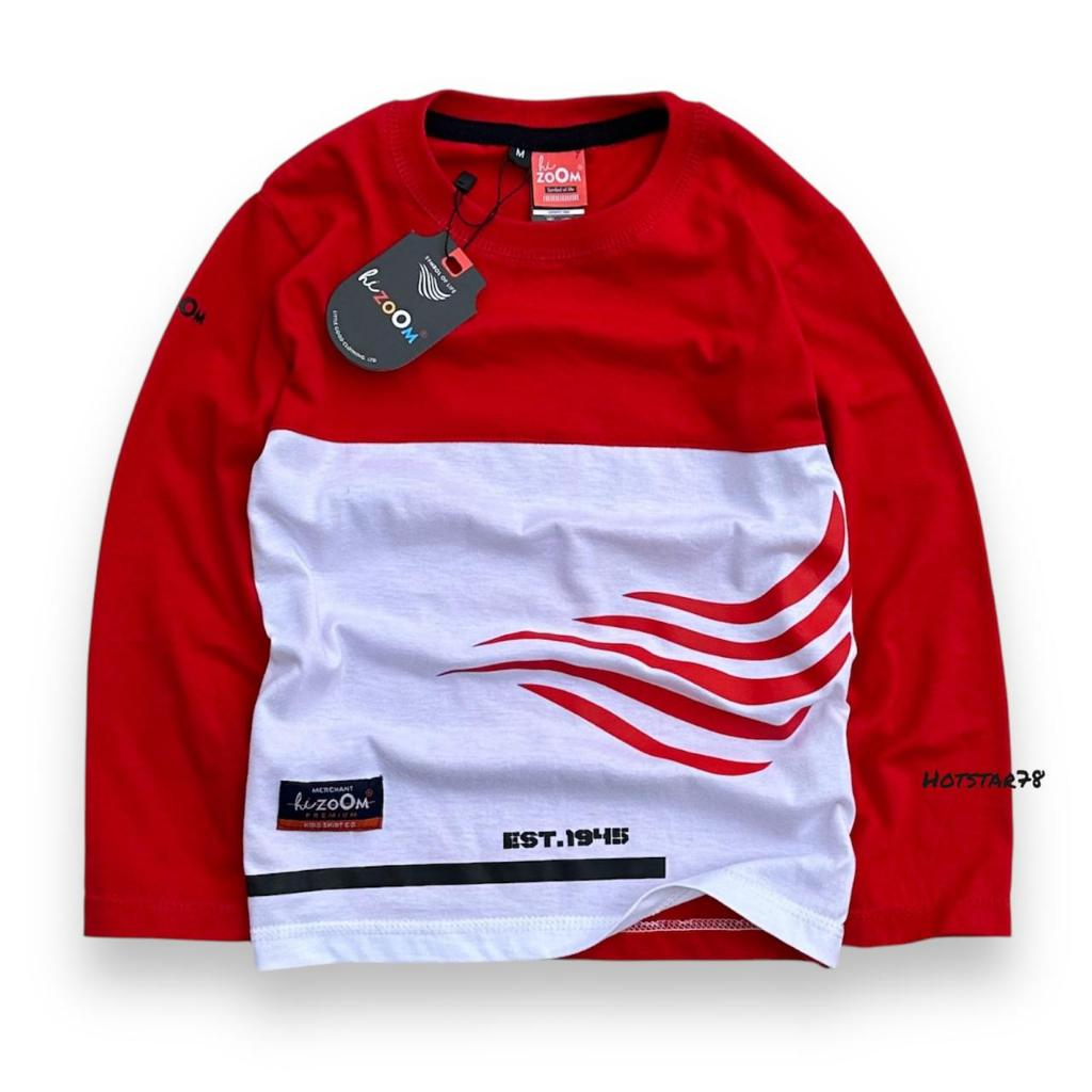 KAOS ANAK INDONESIA LENGAN PANJANG PREMIUM/KAOS DISTRO MERAH-PUTIH 1945/ KAOS KEMERDEKAAN /USIA 1-12