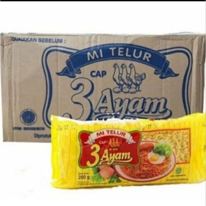 

Mie Telur Cap 3 Ayam (1 Dus Isi 20 Bungkus)