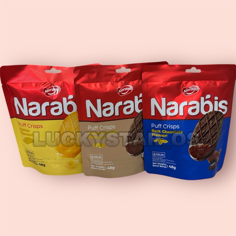 

NARAYA NARABIS PUFF CRISPS BISKUIT VOOKIES PUFF RASA BUTTER / COCONUT LATTE / DARK CHOCOLATE 48gr