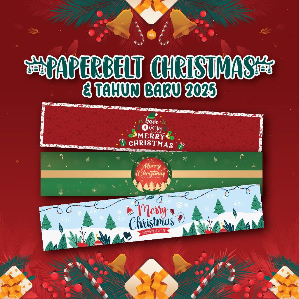 

7 pcs Paper Belt / Paper Sleeve Selamat Natal 2024 & Selamat Tahun Baru 2025 | Stiker Kemasan | Stiker Hampers | Merry Christmas & Happy New Year