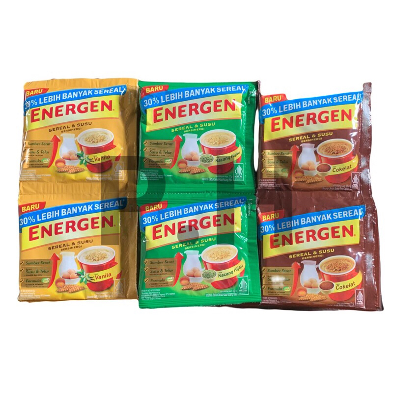 

Energen Sachet 32 gram Kacang hijau, Coklat, Vanila